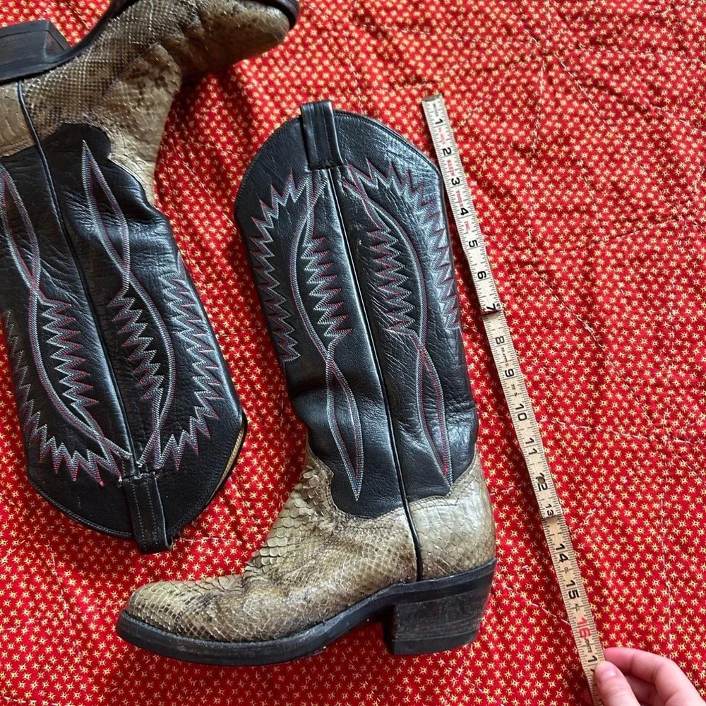 Vintage Panhandle Slim Snakeskin Cowboy Boots Black Leather Western women's 6